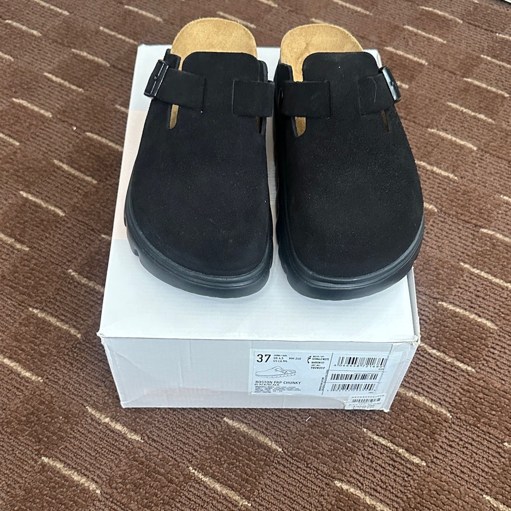 BIRKENSTOCK-Black Suede  Slip-On Clog with Buckle